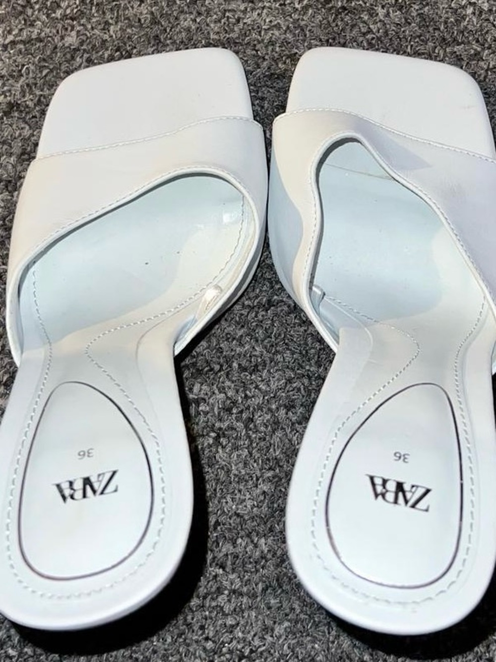 Zara White Square-Toe Slip-On Mules